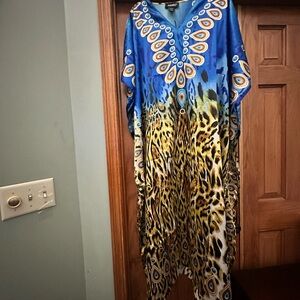 Ashro Blue and Gold Patterned Kaftan